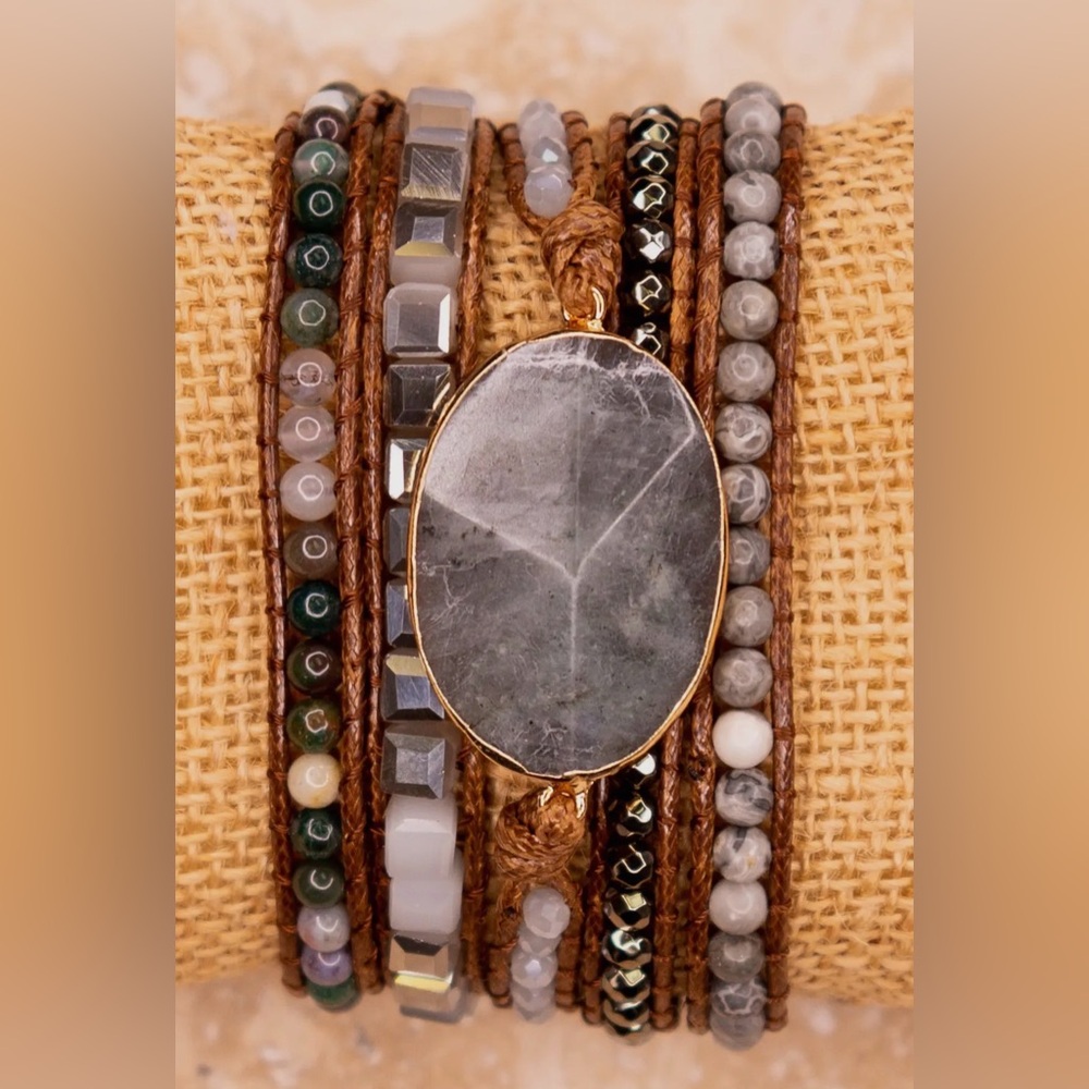 Kelly Labradorite Boho Multi-Layered Stone Wrap Bracelet